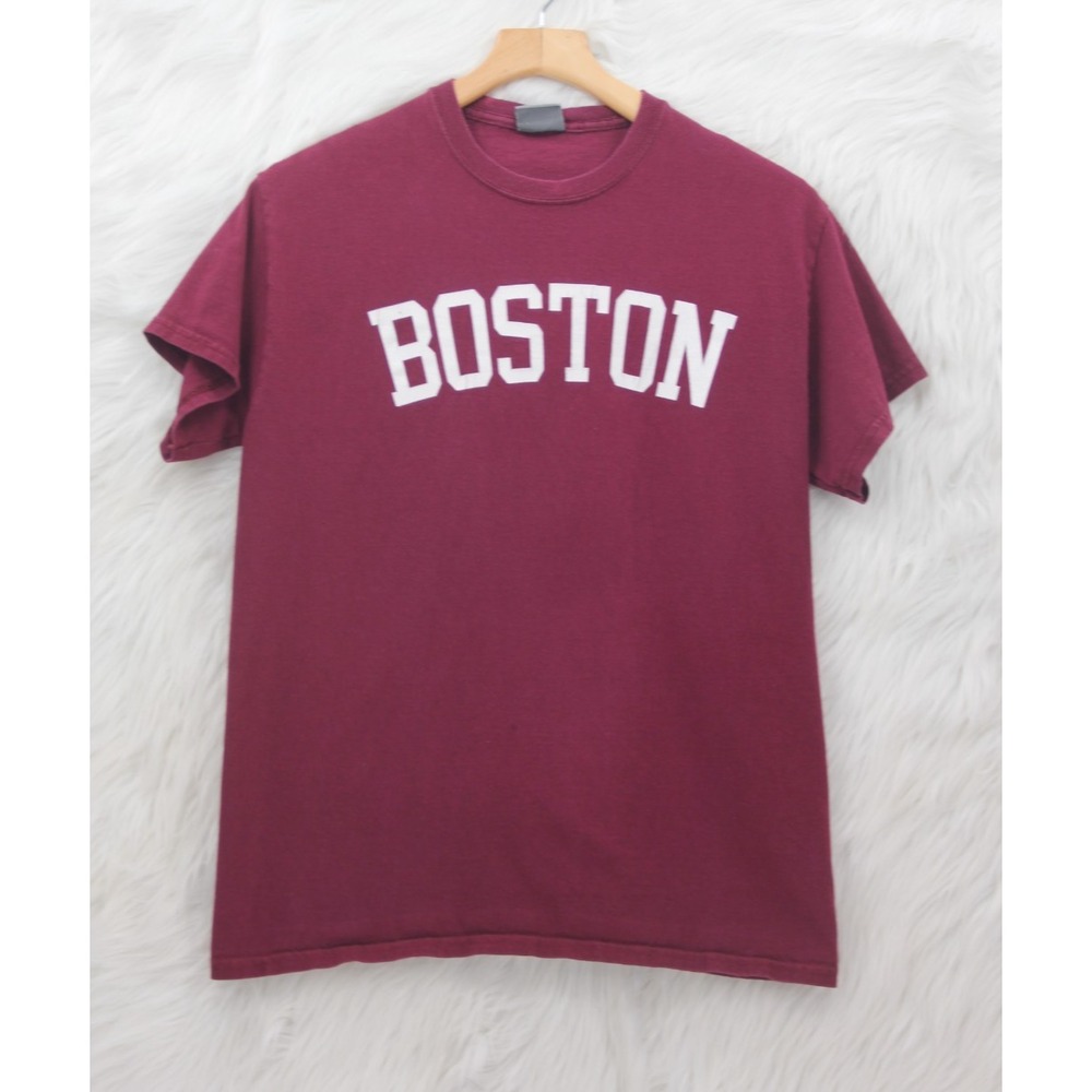 Vintage Boston Unisex M Burgundy Red MV Sport College Logo S/S Double Stitch